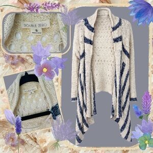Double Zero Boho Crochet Waterfall Cardigan Size S Cream OpenKnit Draped Sweater